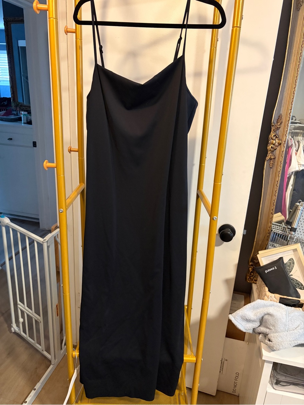 Good American Black Cowl-Neck Slip Midi Dress
